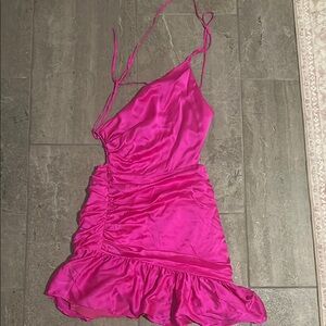 Vibrant Pink Satin Mini Dress from Revolve